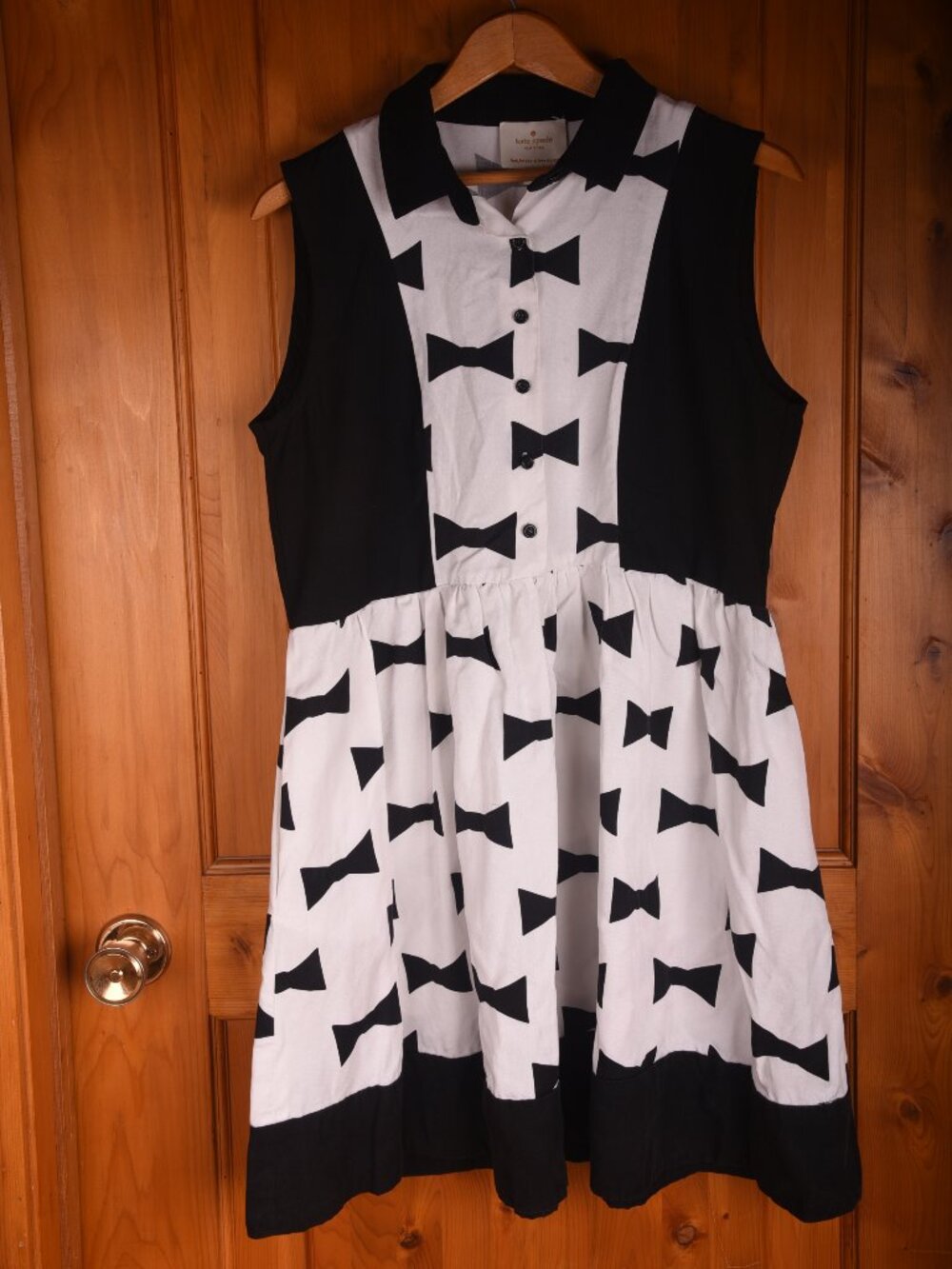 Kate Spade New York Sleeveless Bow Print Shirtdress Black White - Size Large